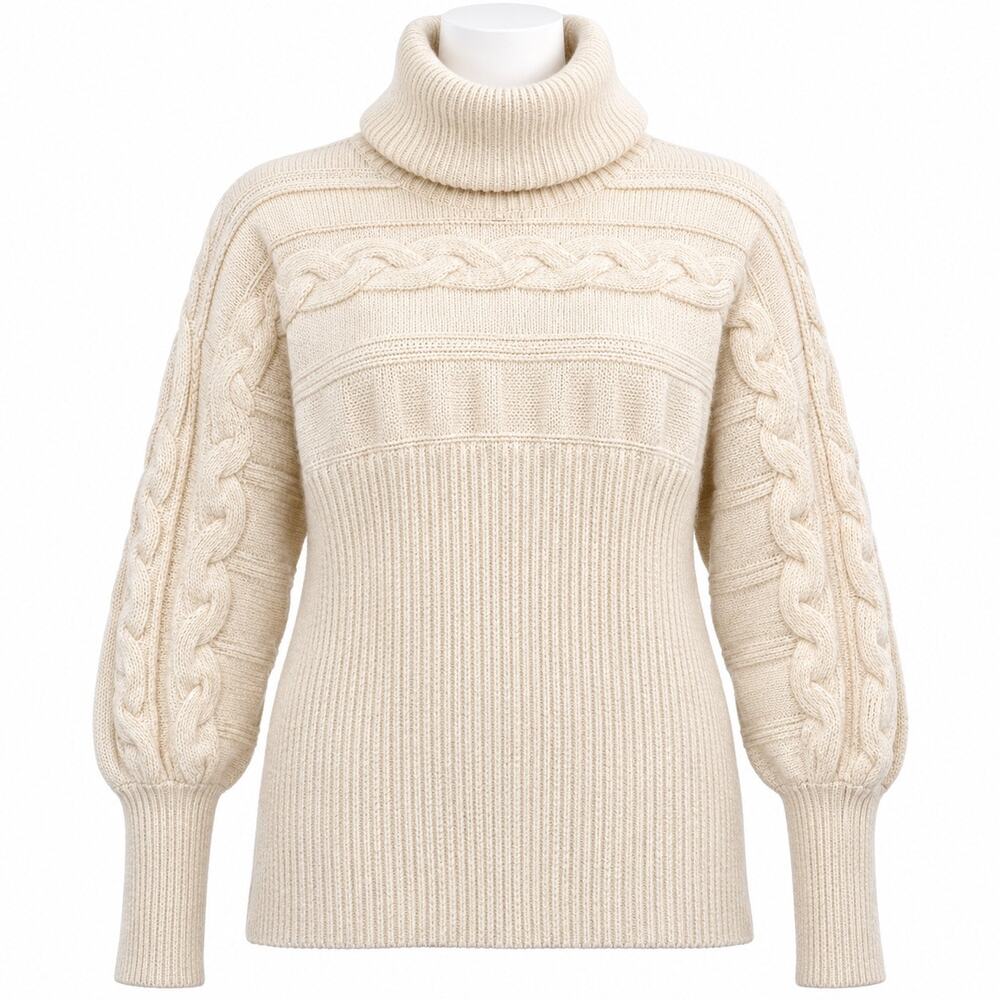 JOA Chunky Sweater Women Size Small Cream Cable Knit Ribbed Turtleneck Cabincore